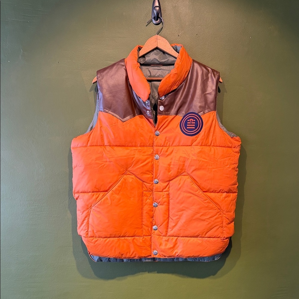 Serge Blanco Orange and Brown Men's Puffer Vest